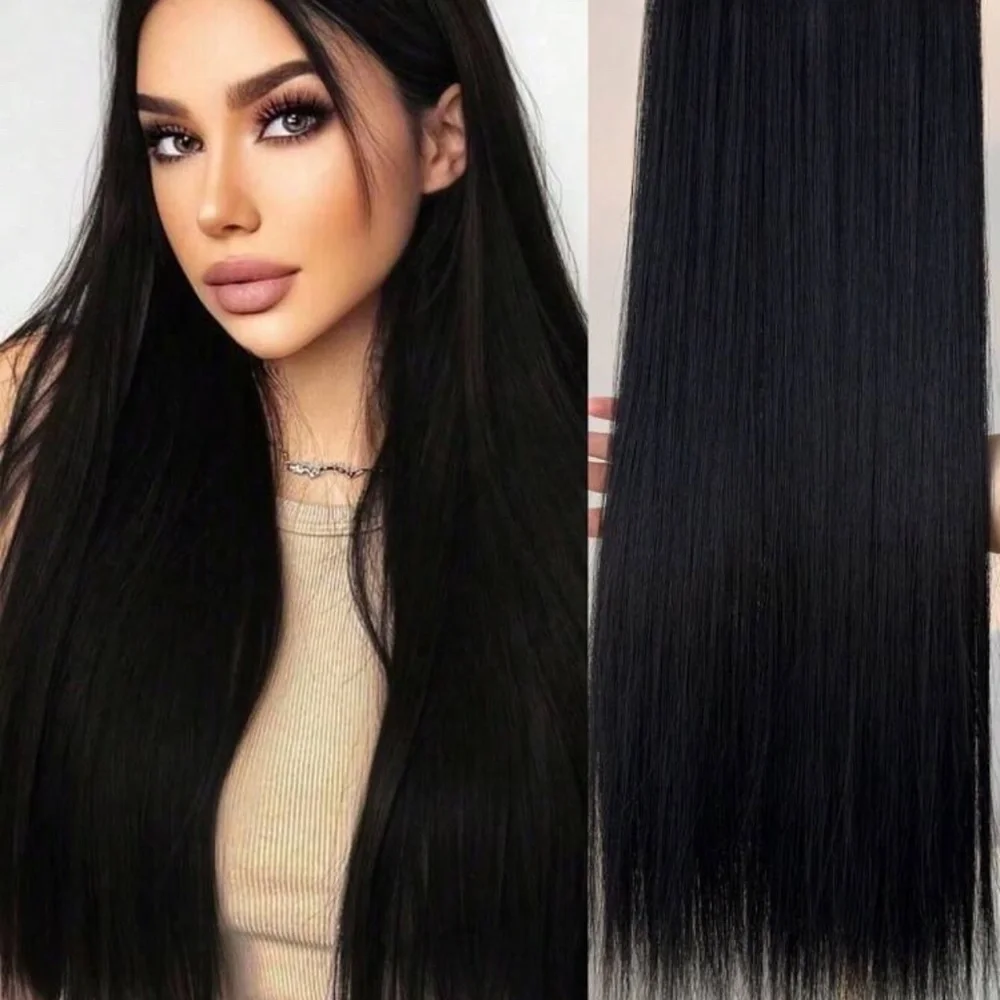 Straight hair Long Clip ins Black Hair Extensiones 24 In